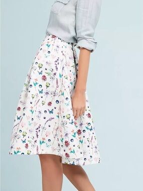 Sale‼️ Floral A-Line Skirt in White ‼️Sold Out on Anthropologie website‼️